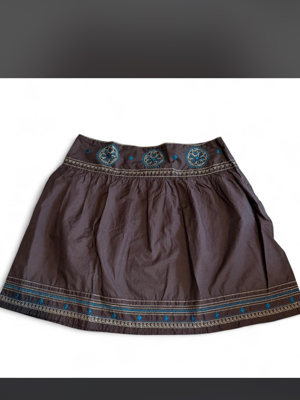 Embroidered Brown Mini Skirt with Teal Accents